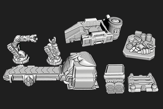 Set Escenografía Industrial Línea de Fábrica Futurista