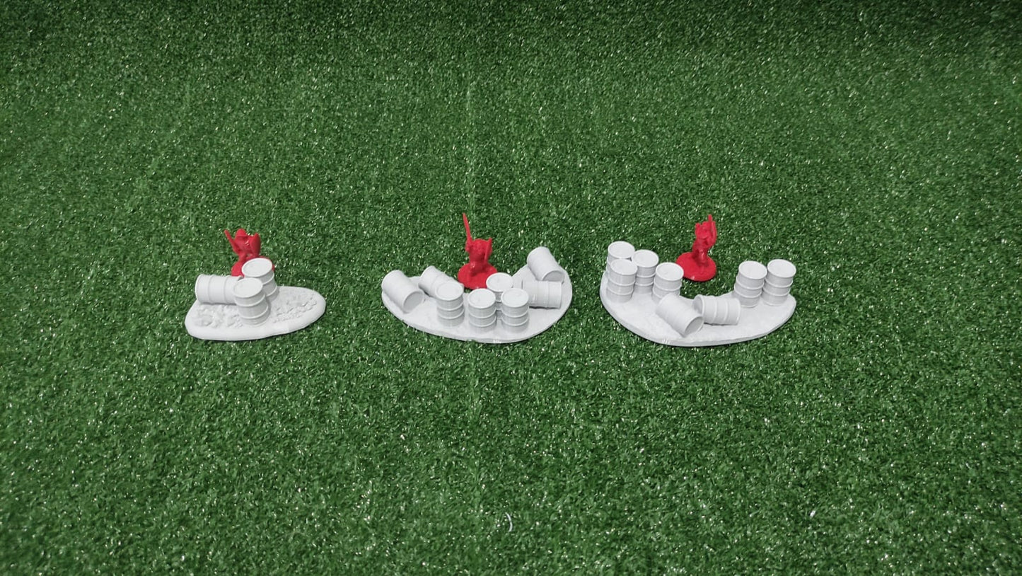 3 Barricadas de barriles - Escenografía Sci-Fi - Futurista 28mm y 32mm