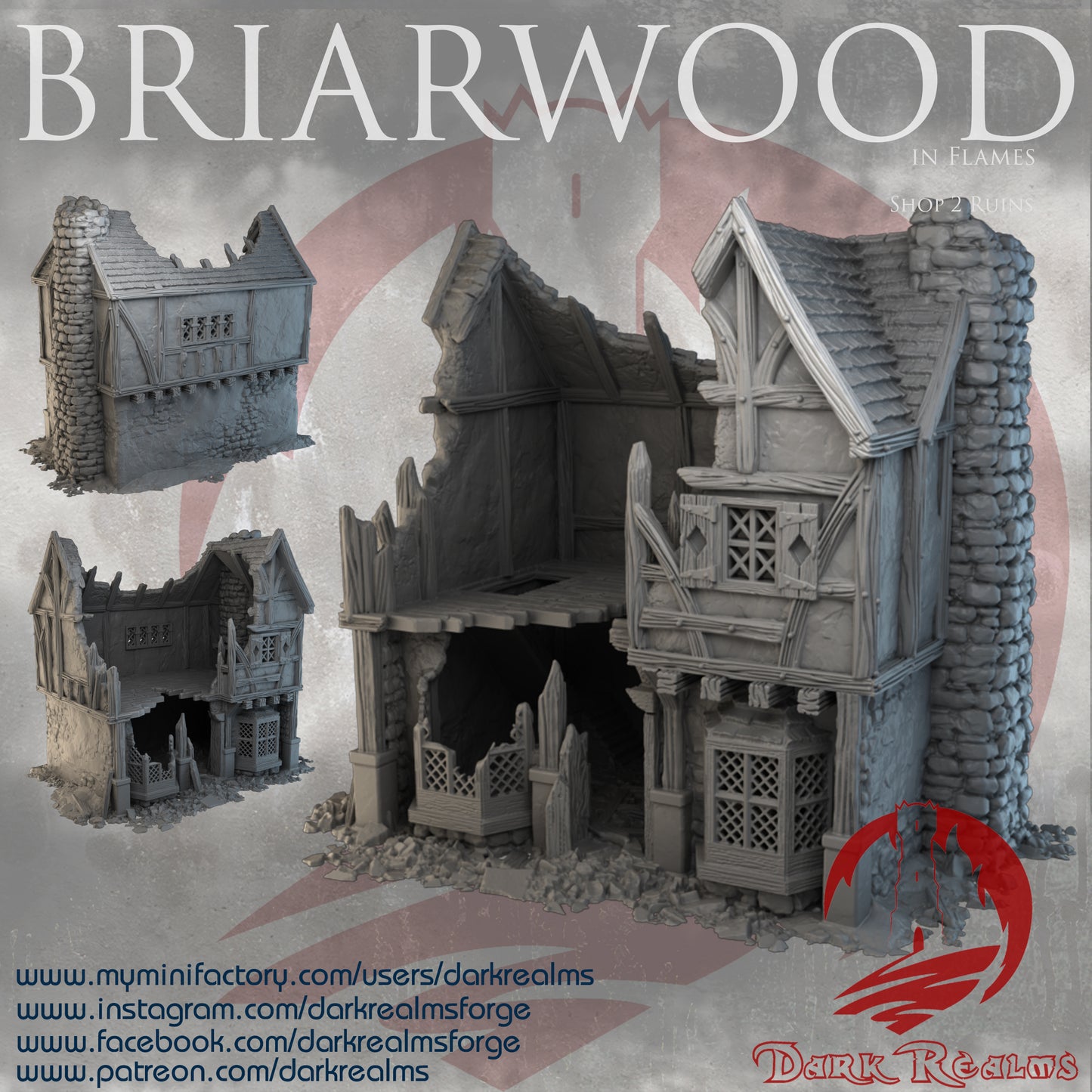 Tienda 2 en ruinas Briarwood – Escenografía fantasía 3D para wargames LM3D