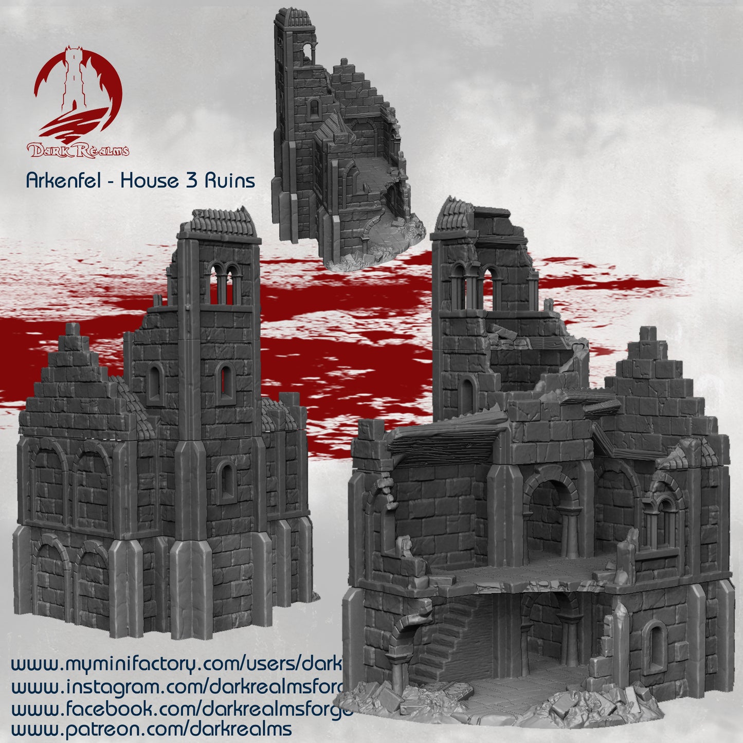 Casa de Arkenfel 3 en Ruinas – Escenografía Fantasy Medieval estilo Gondor (28–32 mm)