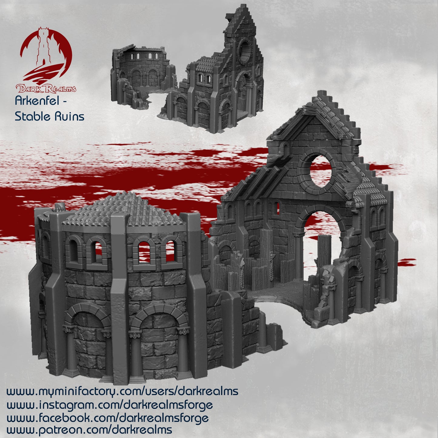 Establos de Arkenfel en Ruinas – Escenografía estilo Gondor para Wargames (28–32 mm)